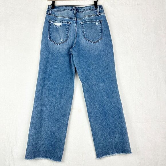Vervet Dad Jean Size 28 High Rise Ankle Wide Leg Stretch Medium Wash Raw Hem - Picture 3 of 7